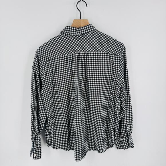 Lands’ End Black White Gingham Flannel Shirt L Petite Cozy Cabin Holiday Plaid - Picture 2 of 6